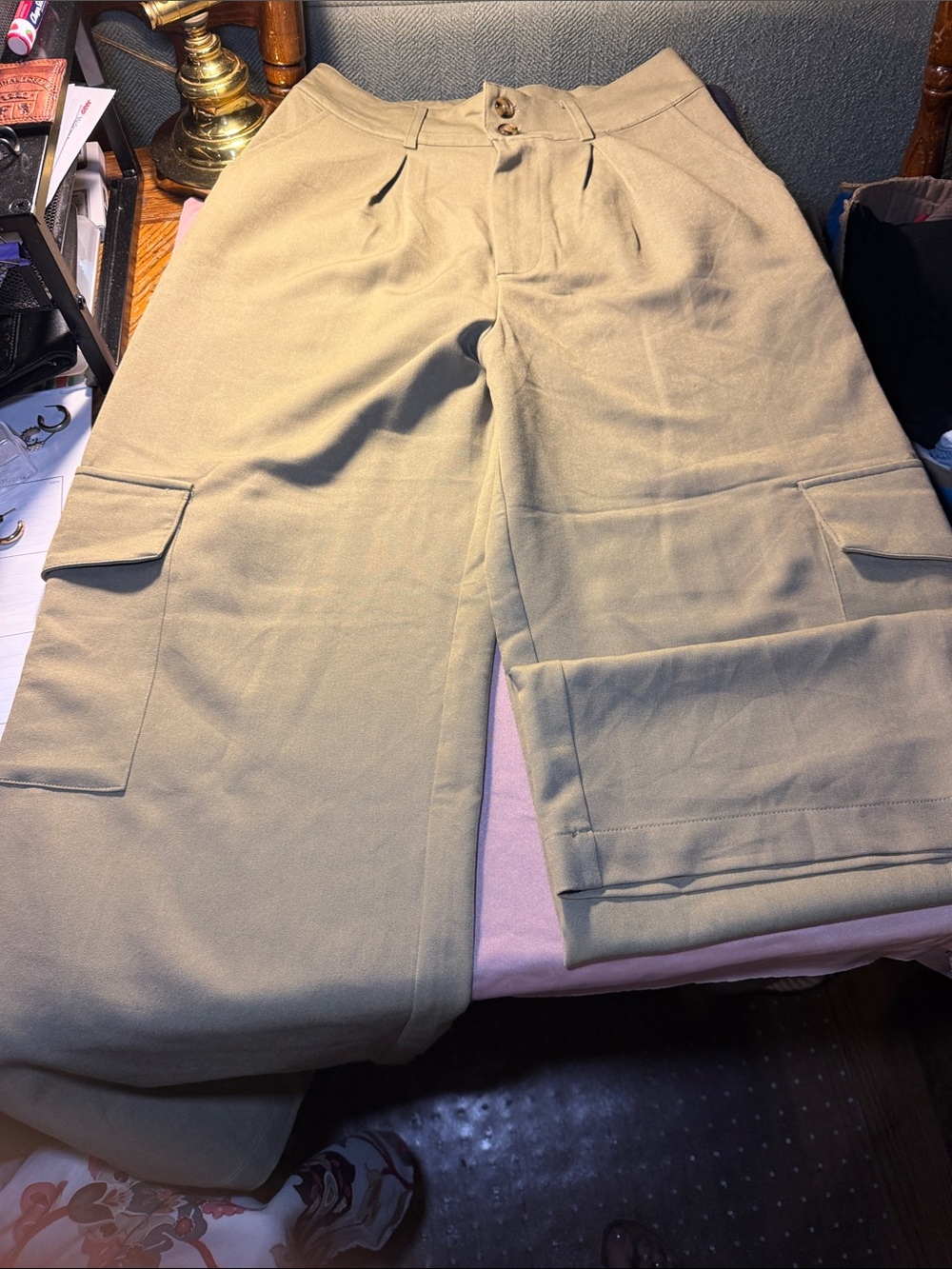 Wide Leg Cargo Pants for Women - Tan